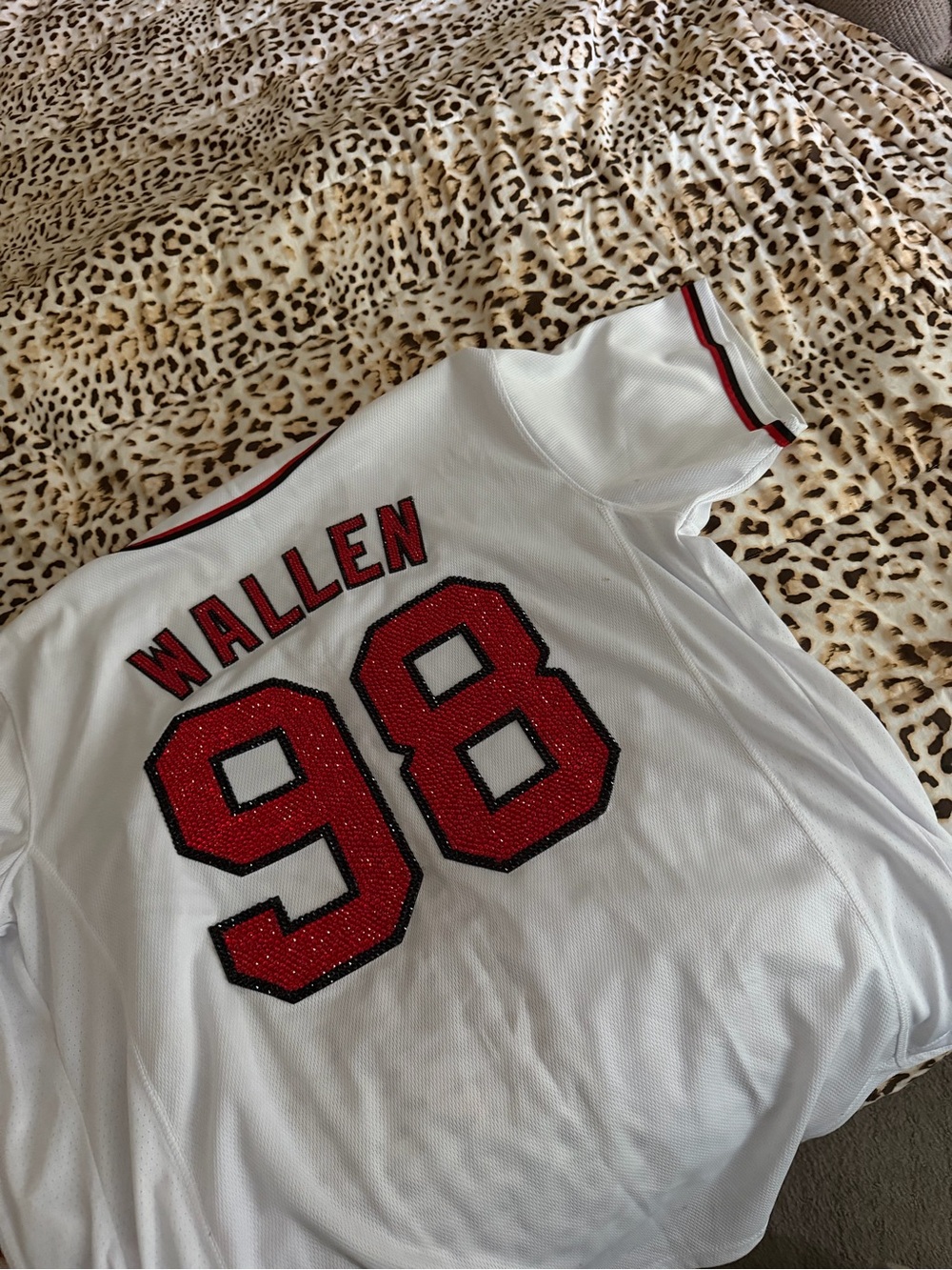 White bedazzled braves Baseball Jersey with Red & Black Trim Morgan wallen!!!! - Picture 5 of 7